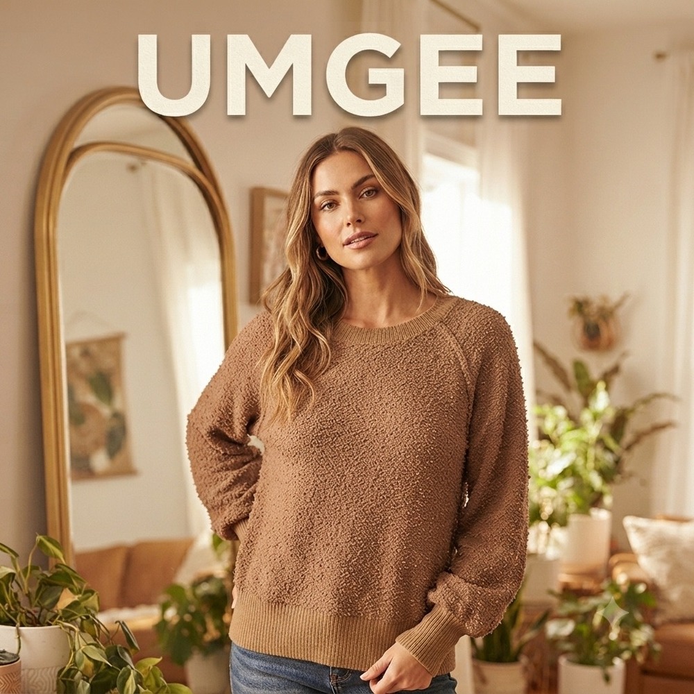 Umgee S Boho Popcorn Knit Raglan Soft Sweater Womens Pullover Cozy Minimalist